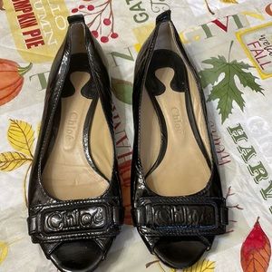 Chloe Patent Leather Peep Toe Flats